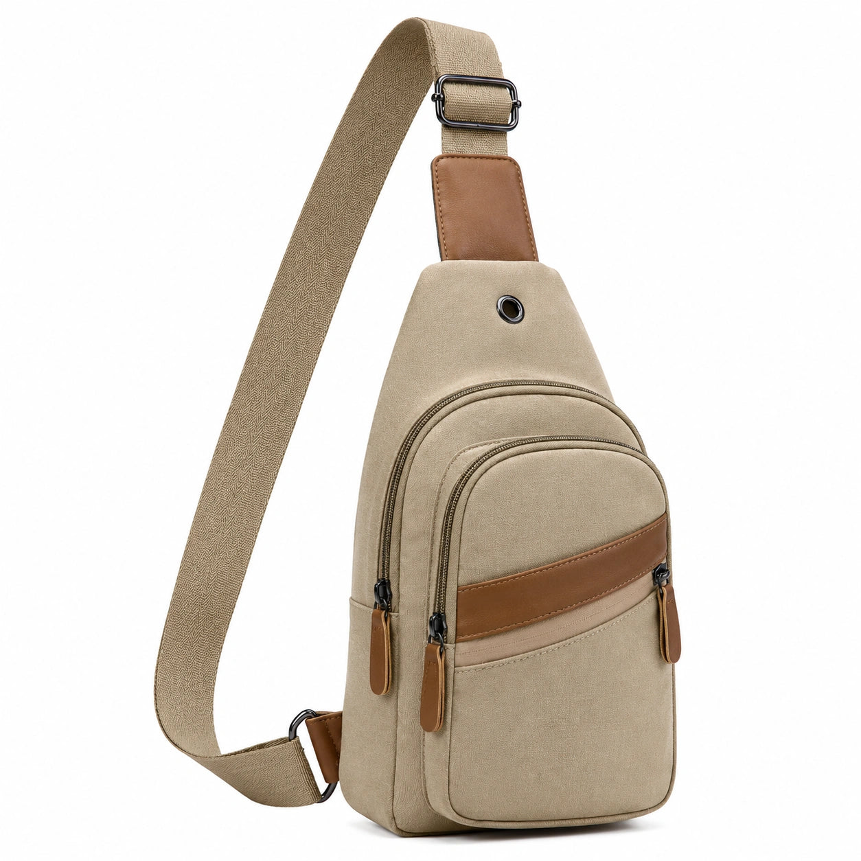 Bolso Bandolera Casual para Hombre Beige con Bolsillos Múltiples