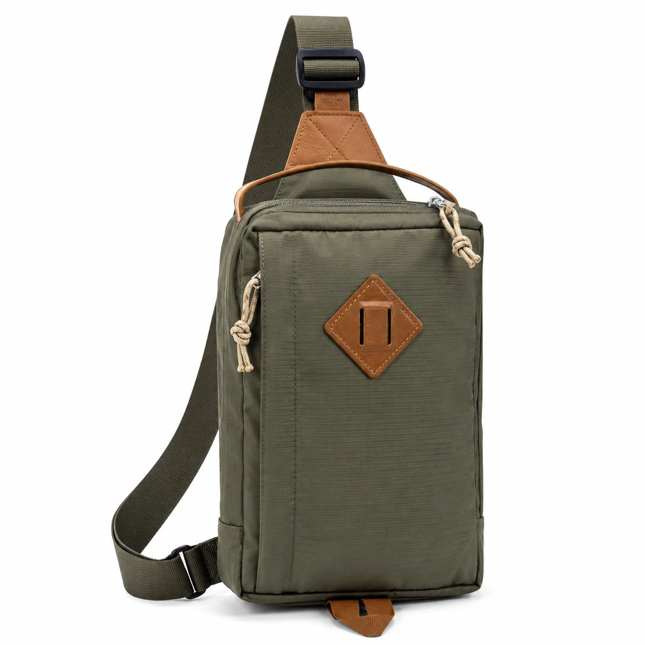 Bolso Bandolera Unisex Verde Oliva con Detalles en Cuero