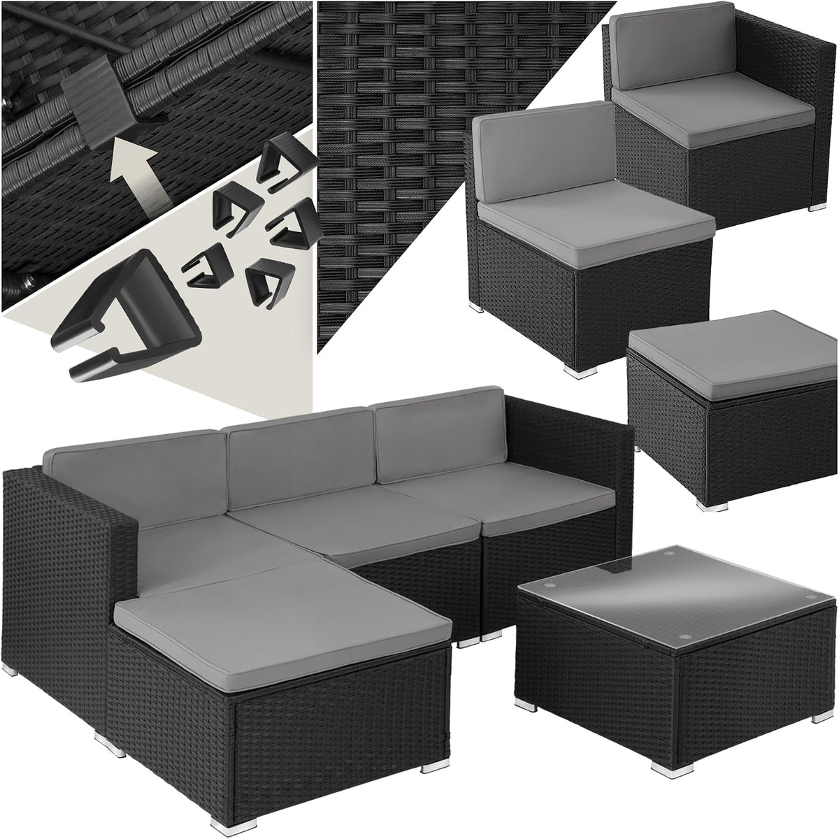 Conjunto de jardín, vidrio, negro, para el jardín, para la terraza, tectake