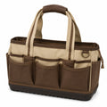 Bolsa de herramientas con múltiples compartimentos en beige y marrón
