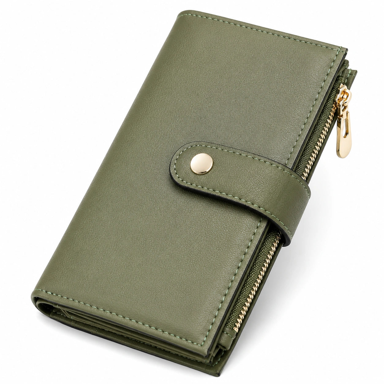 Cartera Vertical Grande Unisex color Verde con Broche