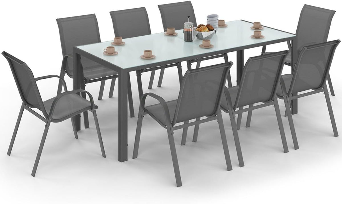 Conjunto de mesa y sillas, 190 cm, gris, para el jardín, IDMarket