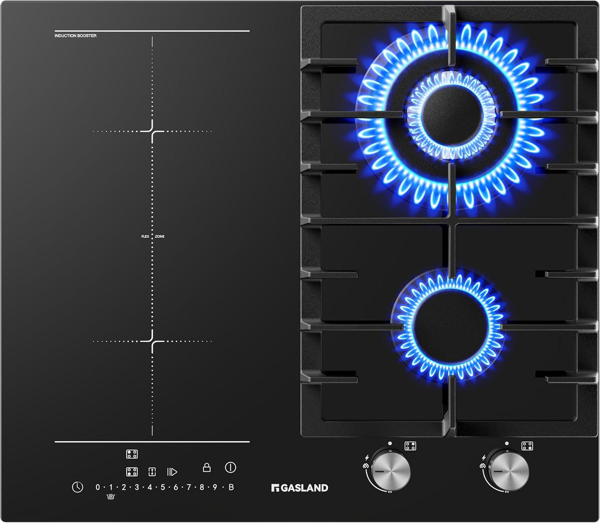 Placa de inducción GIH604BF, 60 cm, 5200 W, 3500 W, vidrio, negro, GASLAND
