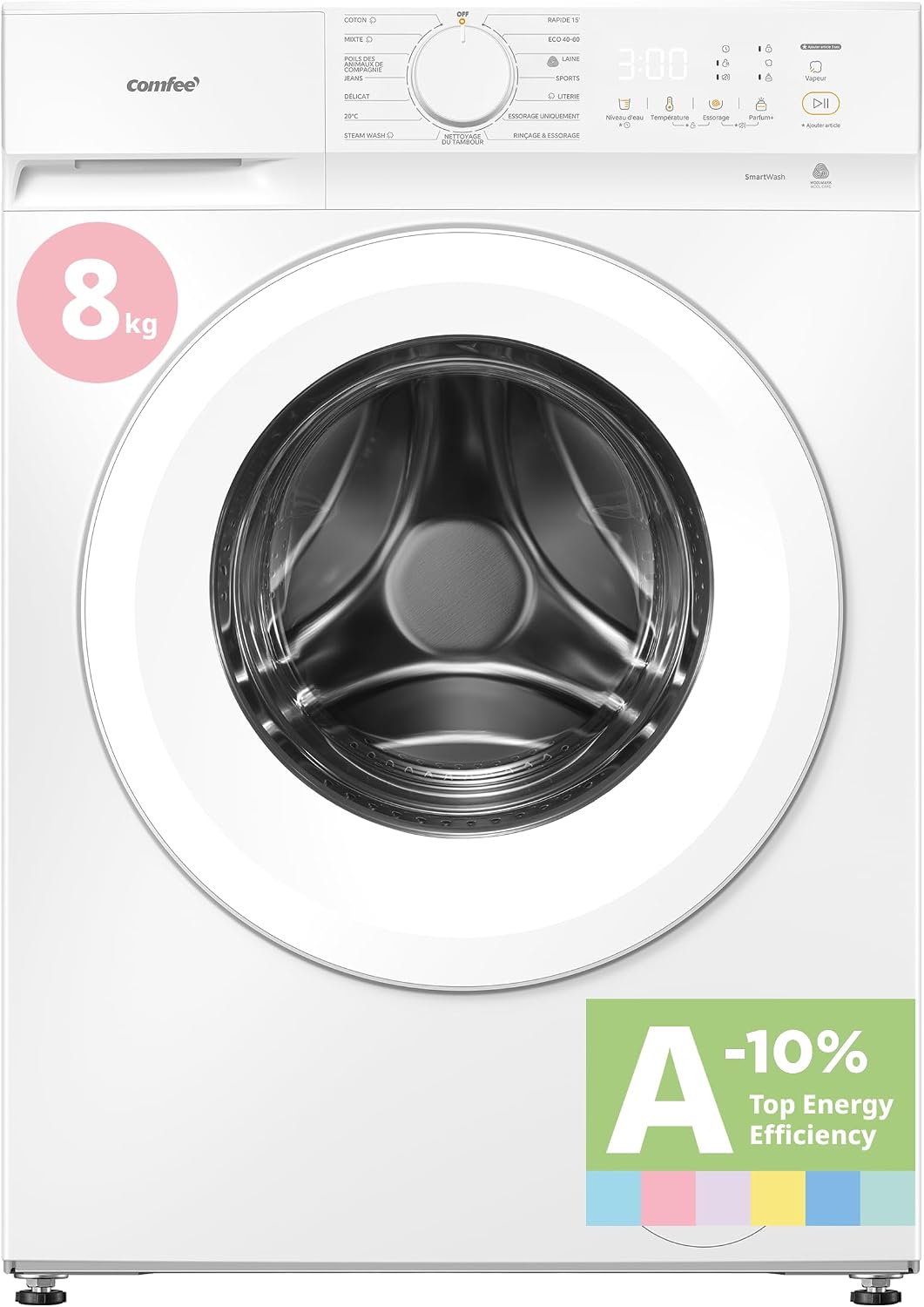 Lavadora A-10, 8 kg, control inteligente, blanco, Comfee