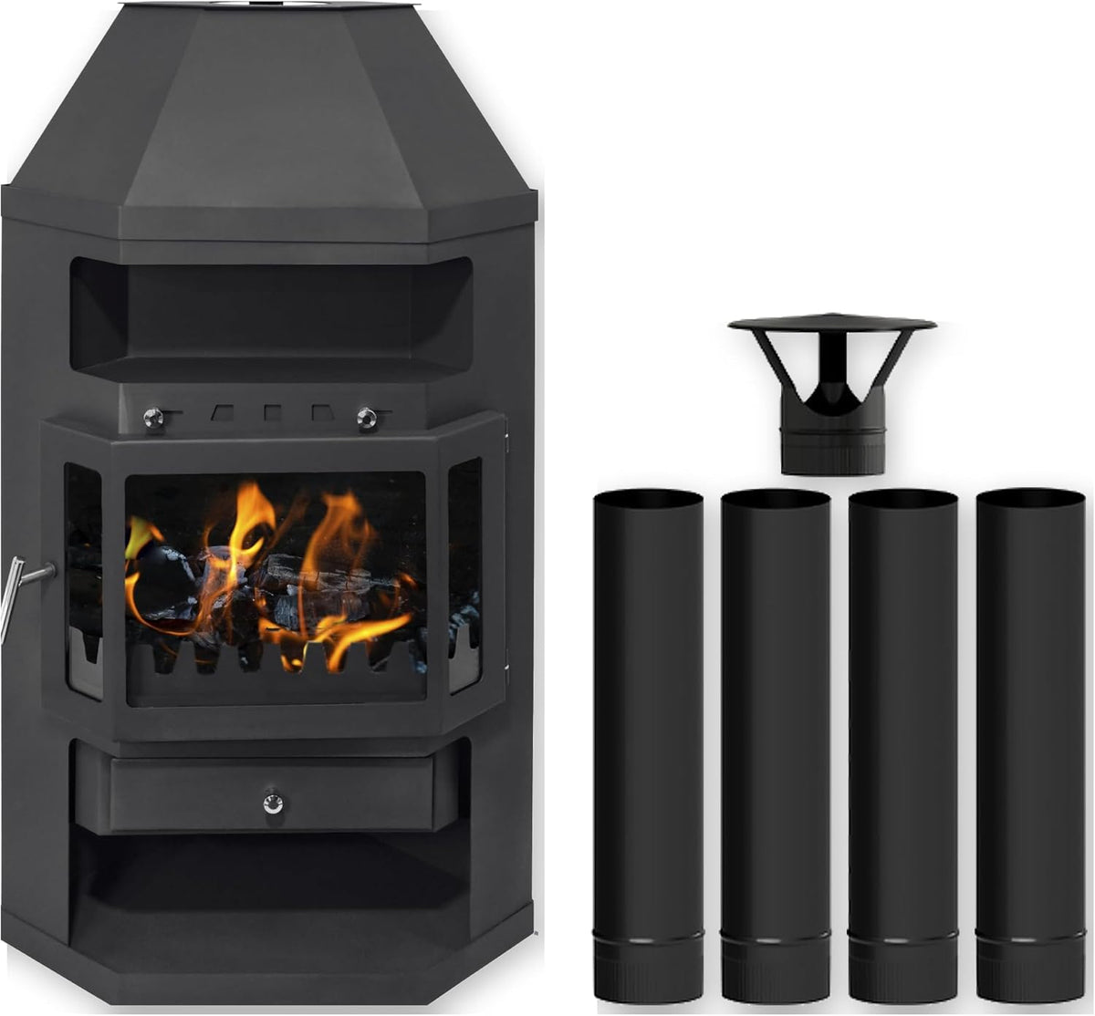 Estufa de leña, 121 × 68 × 53 cm, 10,8 kW, 13,85 kW, EIDER BIOMASA