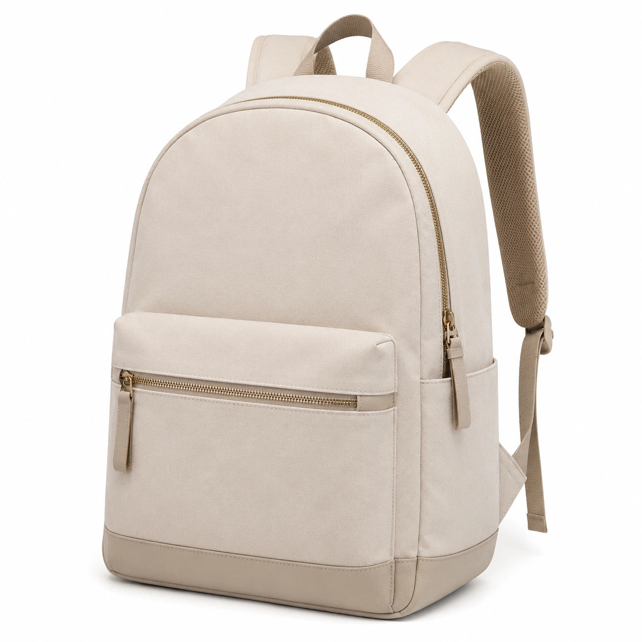 Mochila beige con compartimento principal y correas ajustables