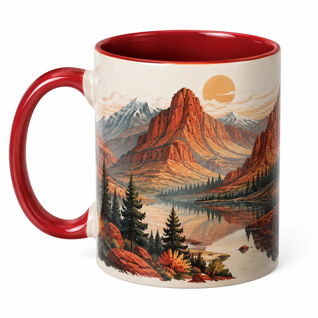 Taza de cerámica con diseño de montaña 350 ml rojo