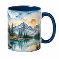 Taza de cerámica pintada con paisaje de montaña 330 ml azul