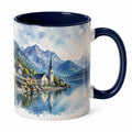 Taza de Cerámica con Paisaje de Montaña Azul y Blanco, 350ml
