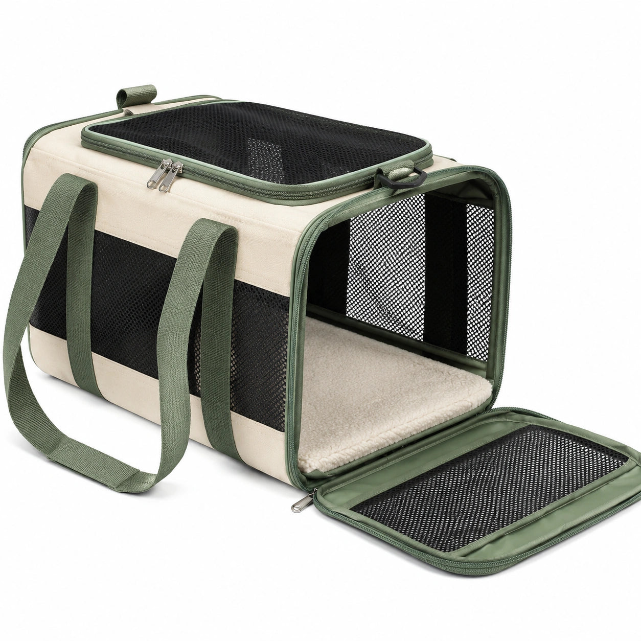 Transportín Plegable para Mascotas con Ventilación Beige/Verde