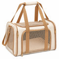 Transportín Plegable para Mascotas Beige con Paneles de Malla