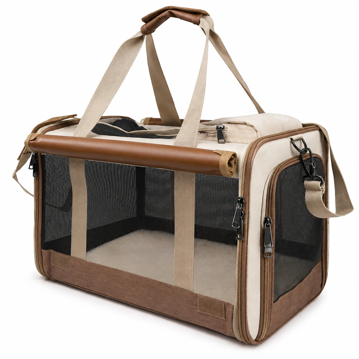 Transportín Plegable para Mascotas Beige y Marrón