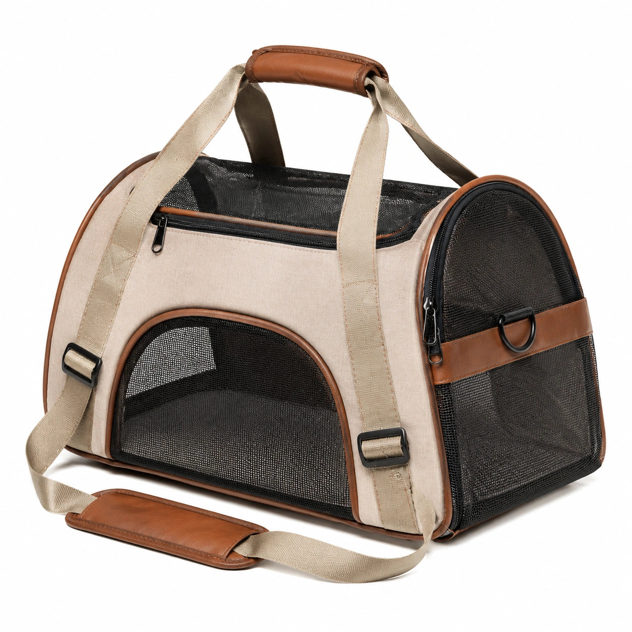 Transportador de Mascotas Plegable Beige y Marrón