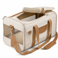 Bolso Transportador de Mascotas Beige con Ventilación y Correa Ajustable
