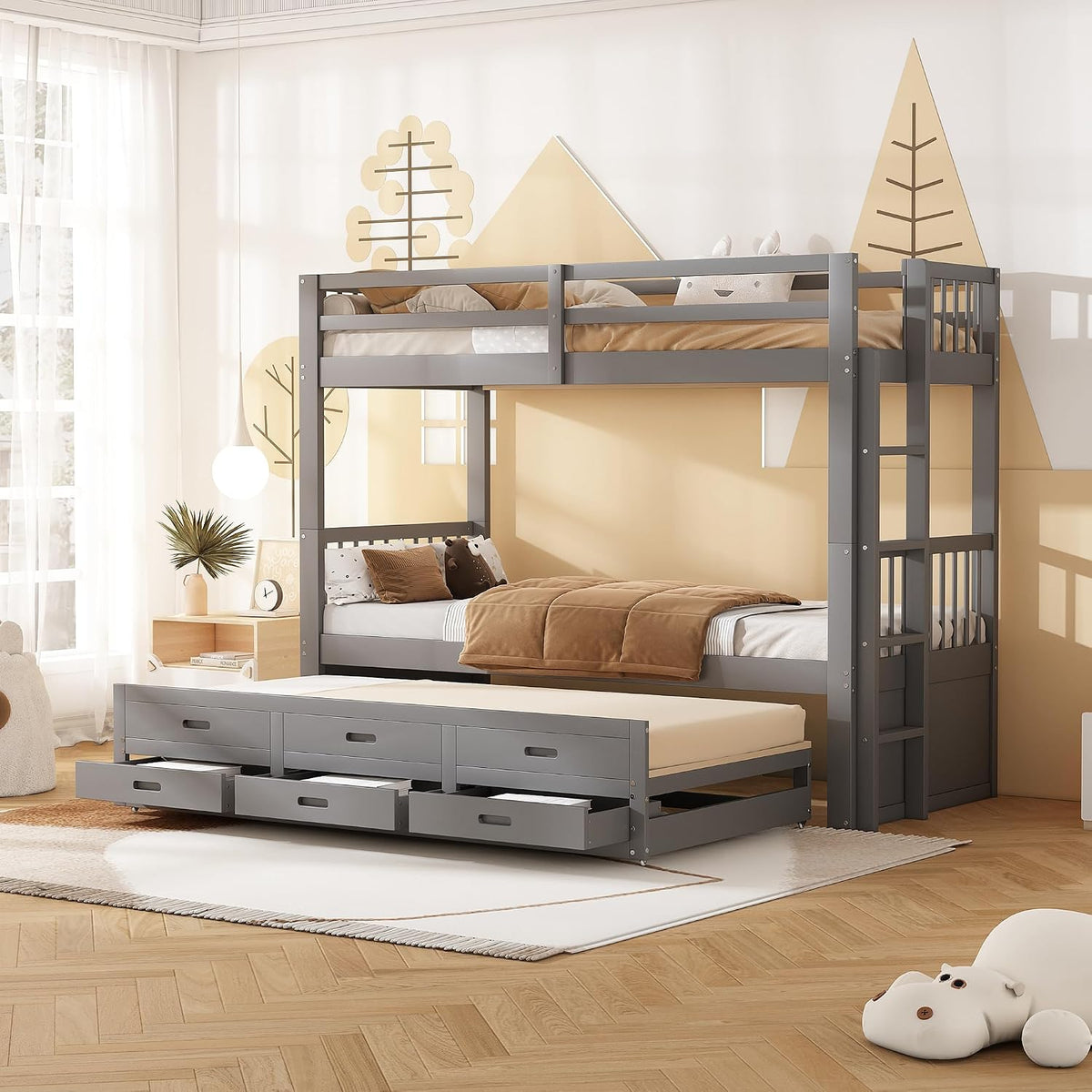 Cama, 90 × 200 cm, con cajones, madera, gris, Lcoho