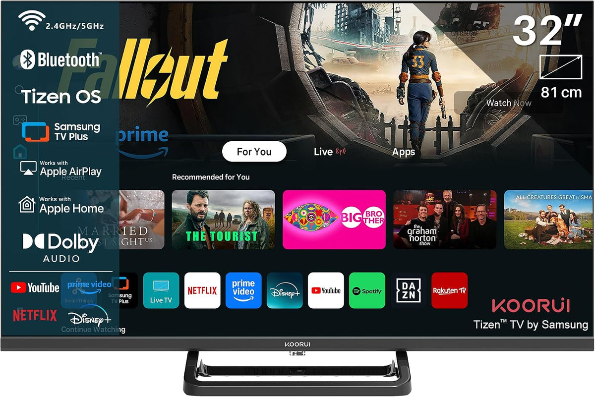 Smart TV K32Q1H-T8M, 100 × 100 mm, control inteligente, KOORUI