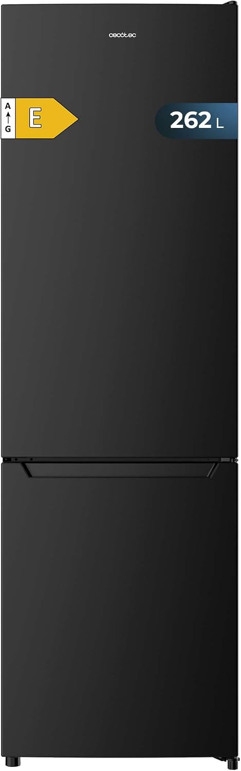 Cecotec frigorífico combi, 54 × 55 × 176 cm, 262 L, con iluminación LED, vidrio, negro