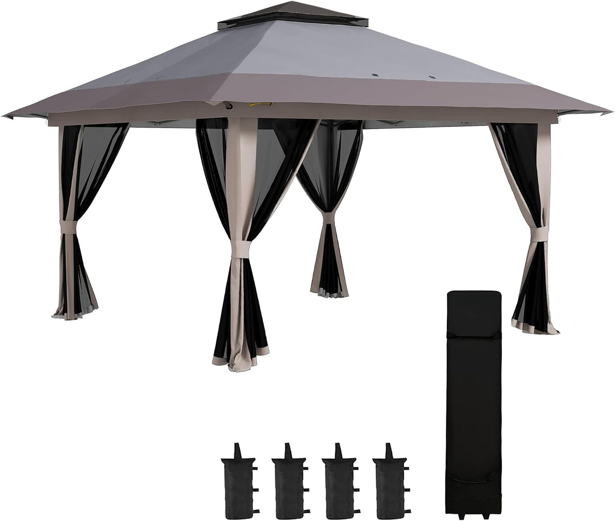 Outsunny cenador de jardín, 4 × 4 × 2,8 m, plegable, regulable, gris