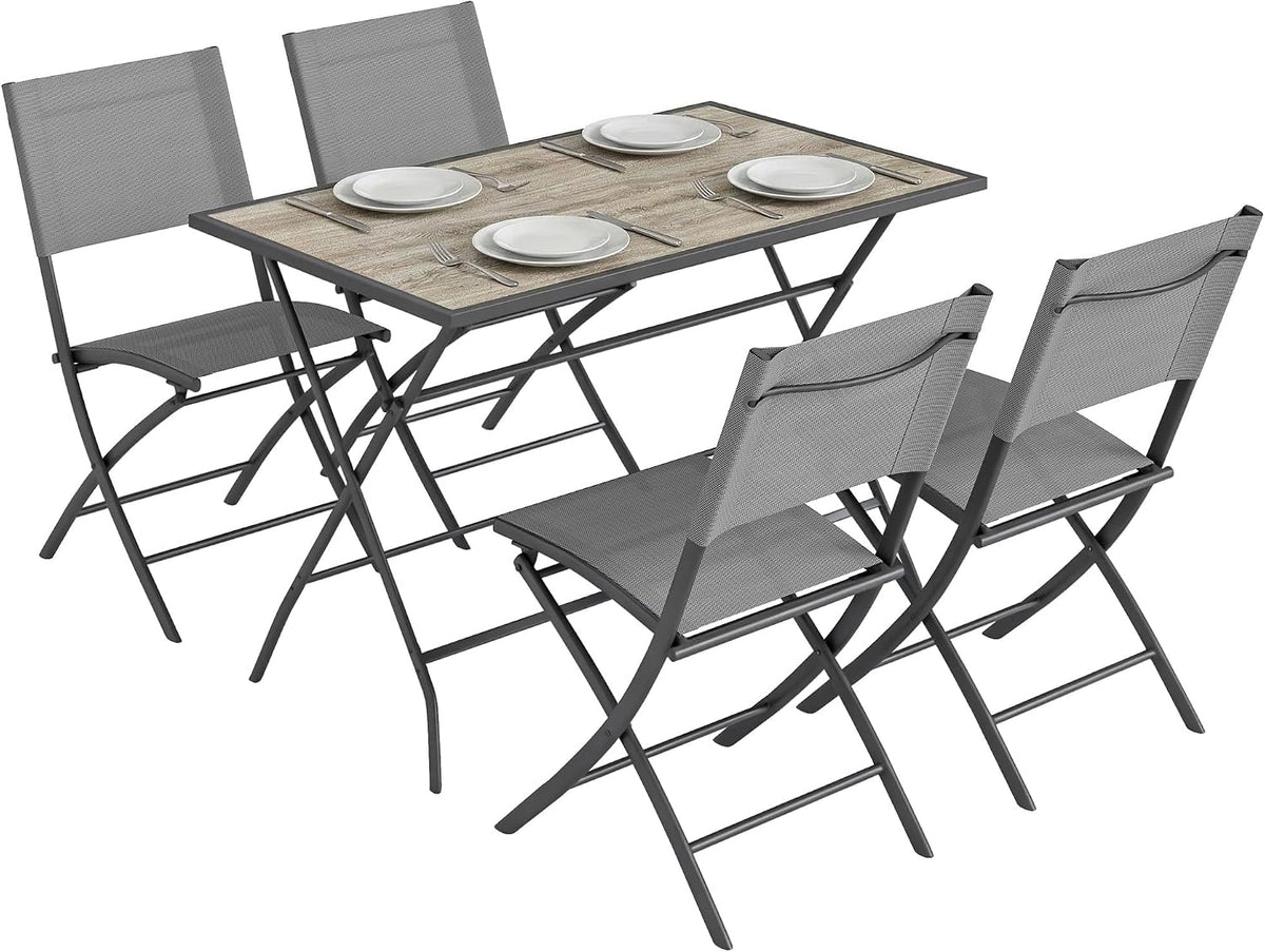 Outsunny conjunto de mesa y sillas, 5 unidades, gris, para el jardín, para la terraza