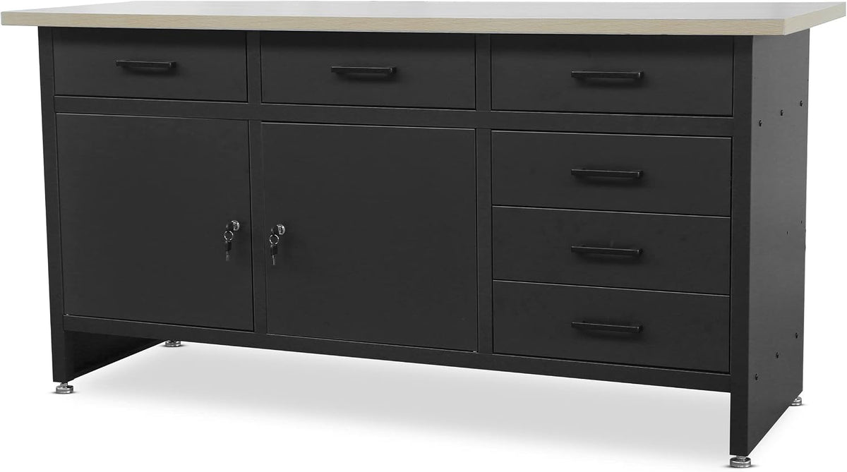 Herramienta, 170 cm × 60 cm × 85 cm, 500 kg, regulable, con cajones, metal, negro, Jan Nowak