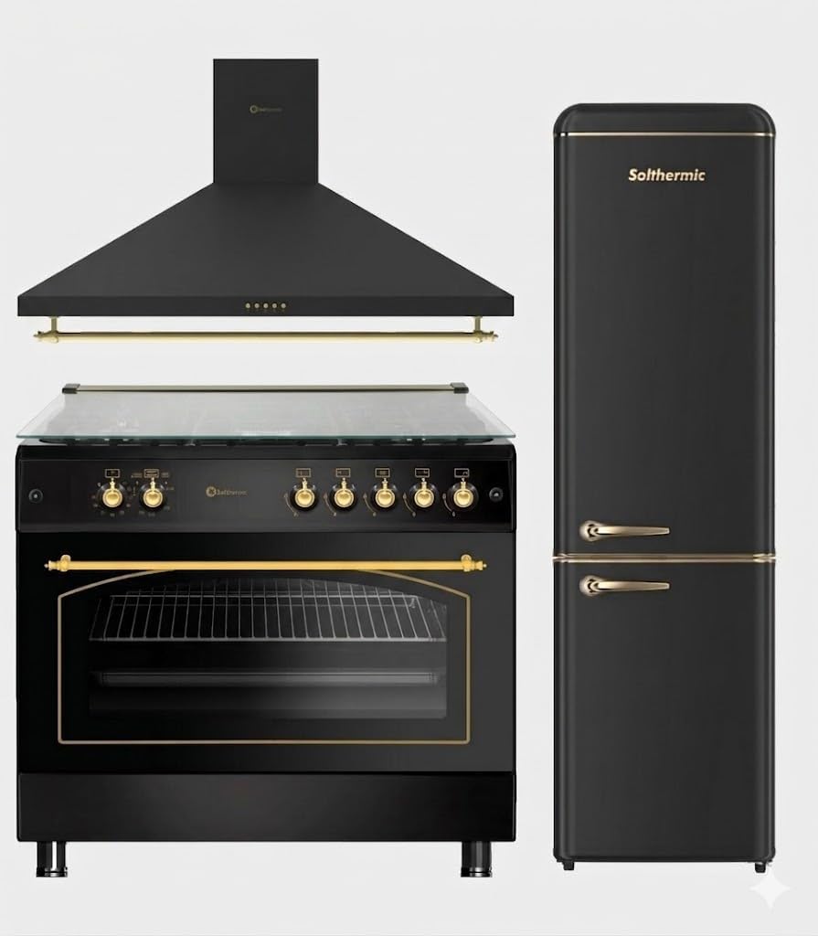 Horno, 90 cm, 115 L, negro, para la cocina, SOLTHERMIC