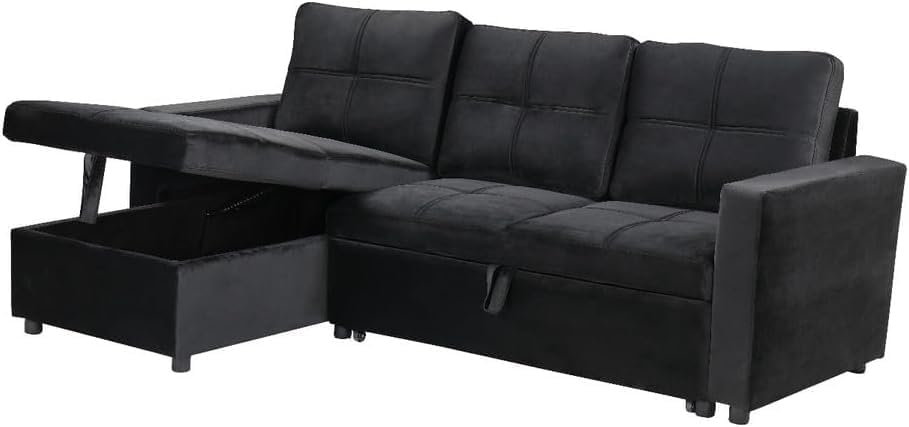Sofá, 215 × 135 cm, negro, para el salón, IBERA HOME