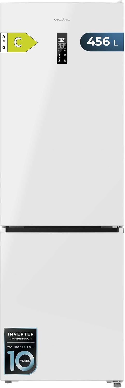 Cecotec frigorífico combi, 201 cm, 456 L, No Frost, vidrio