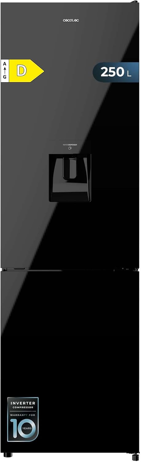 Cecotec frigorífico combi, 180 × 55 cm, 250 L, No Frost, vidrio, negro