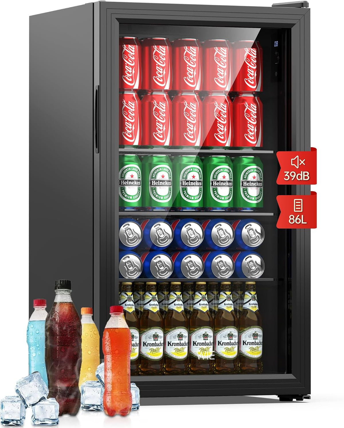 Frigorífico, 48 L, regulable, con estantes, control inteligente, vidrio, negro, para la oficina, WIE
