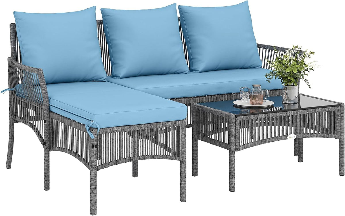Outsunny conjunto de jardín, 166 × 115 × 79 cm, 3 unidades, azul, para el jardín