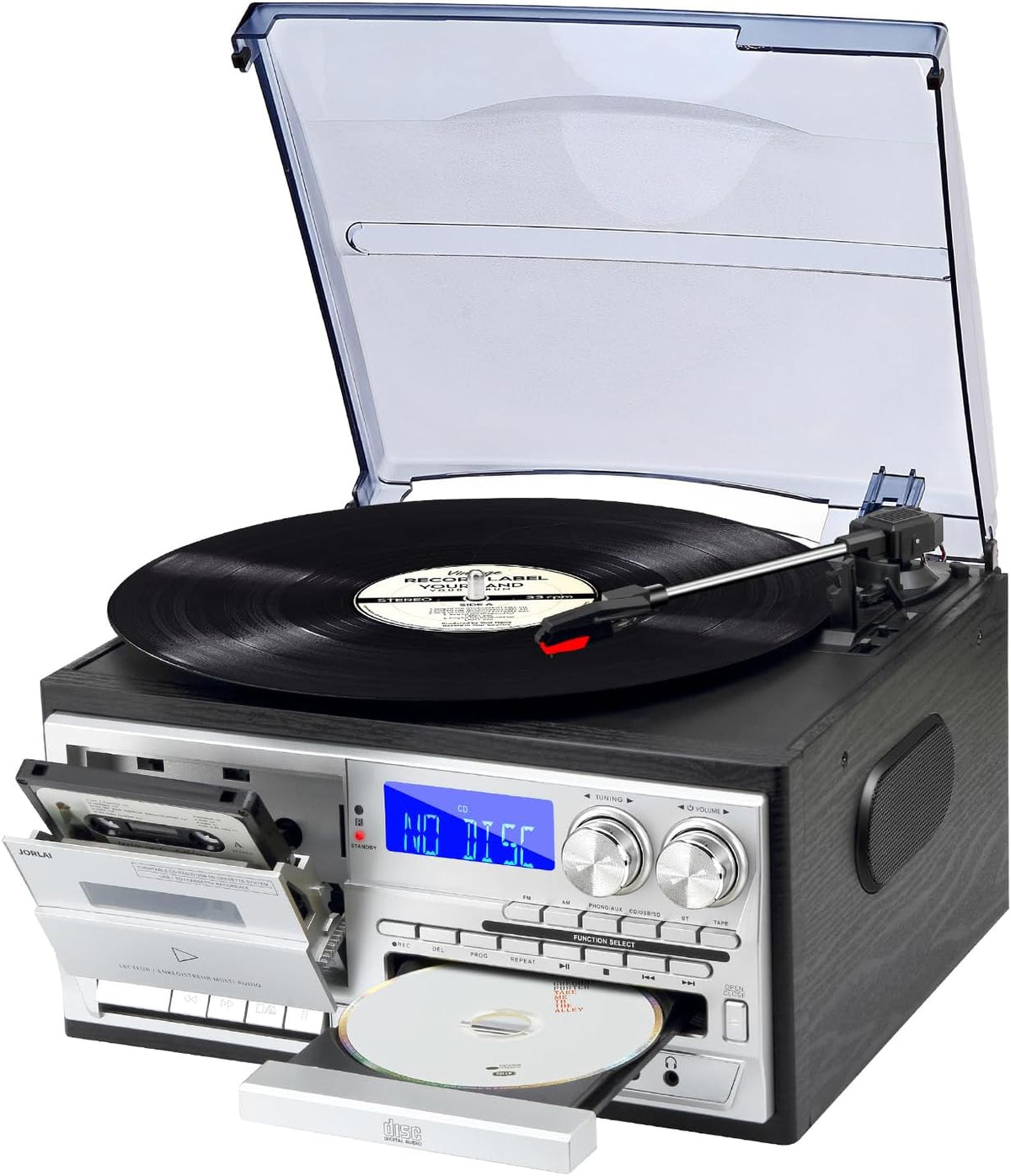 Tocadiscos, con mando a distancia, negro, JORLAI