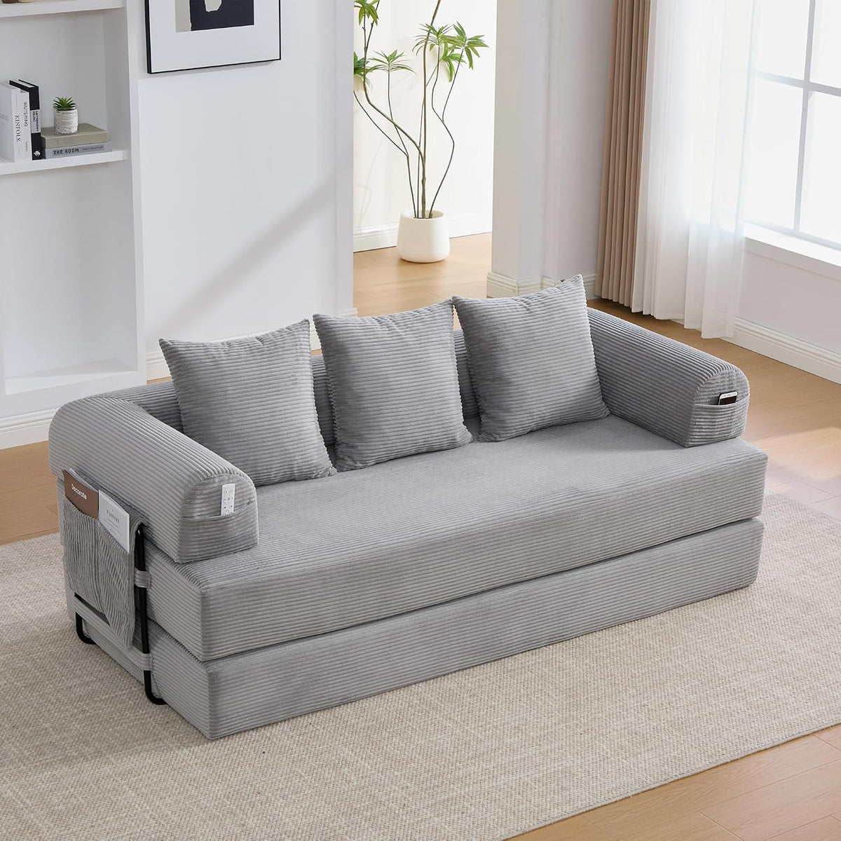 Sofá, 200 × 94 × 67 cm, plegable, gris, Ktipm