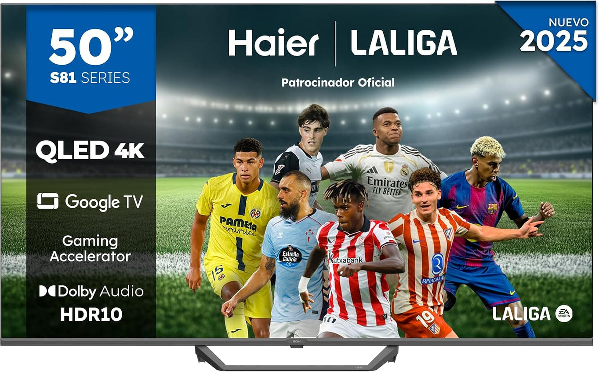 Haier H50S81FUX Smart TV, 111,12 × 8,27 × 64,42 cm, 50 pouces, 120 Hz, control inteligente
