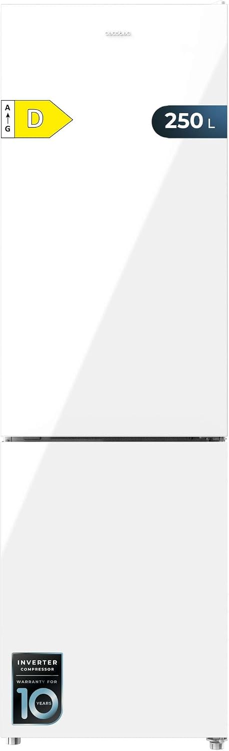 Cecotec frigorífico combi, 180X55 cm, 250 L, No Frost, vidrio, blanco
