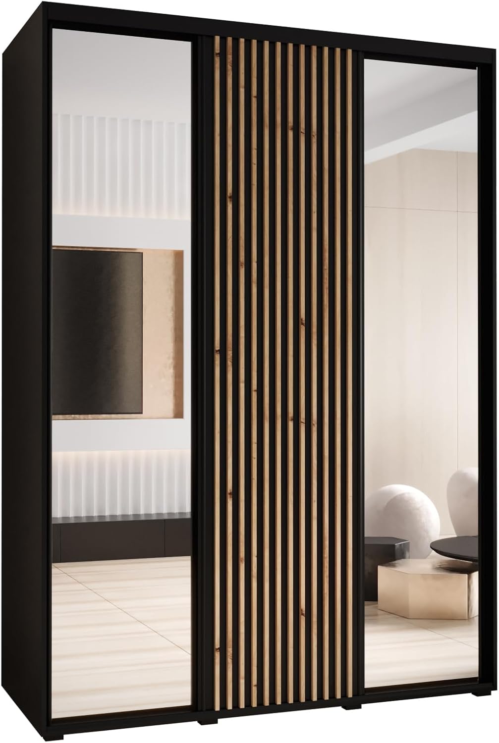 Armario, 235,2 × 180 × 60 cm, con estantes, negro, para el dormitorio