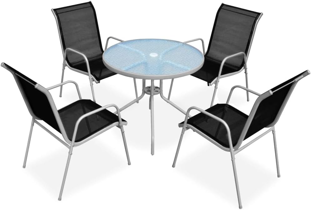 VidaXL conjunto de mesa y sillas, 80 × 71 cm, 5 unidades, acero, negro, para el jardín, para la terraza