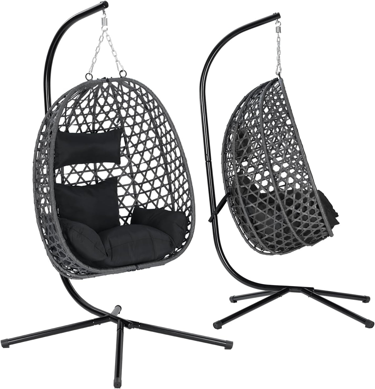 WOLTU columpio, 102 × 100 × 196 cm, 150 kg, metal, negro, para el jardín, para la terraza