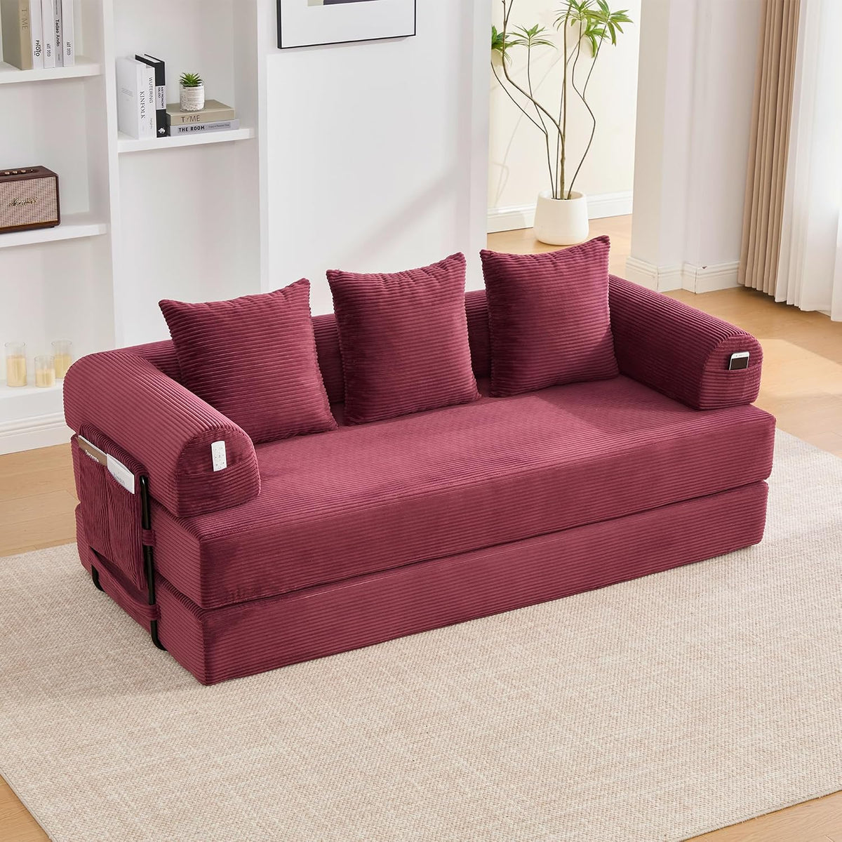 Sofá, 200 × 94 × 67 cm, plegable, rojo, Ktipm