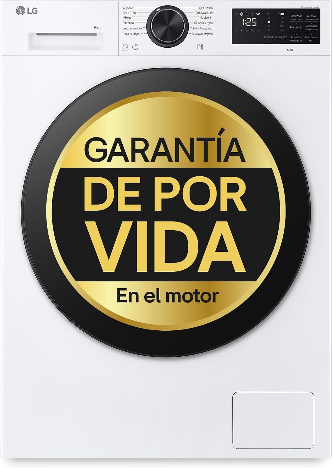 LG F2X50S8TLB lavadora, 47 cm, 8 kg, con iluminación LED, blanco