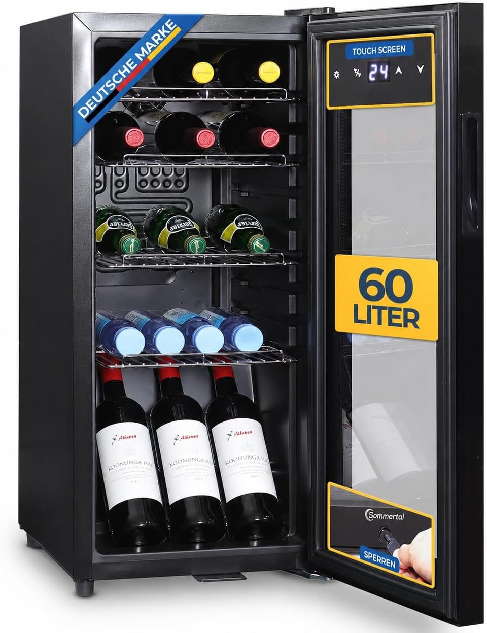 Frigorífico GK60, 60 L, con iluminación LED, negro, Sommertal