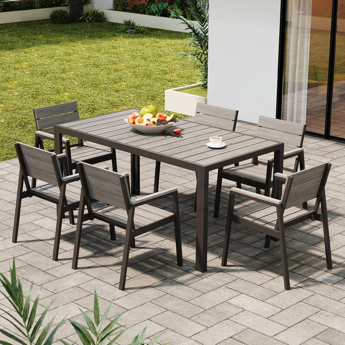 Conjunto de mesa y sillas 6Pzs, 150 cm, aluminio, para el jardín, para la terraza, Devoko