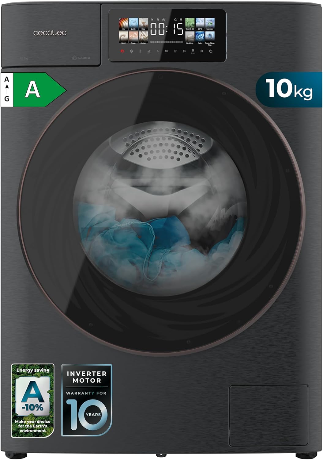 Cecotec lavadora, 52 cm, 10 kg, 10,3 pouces