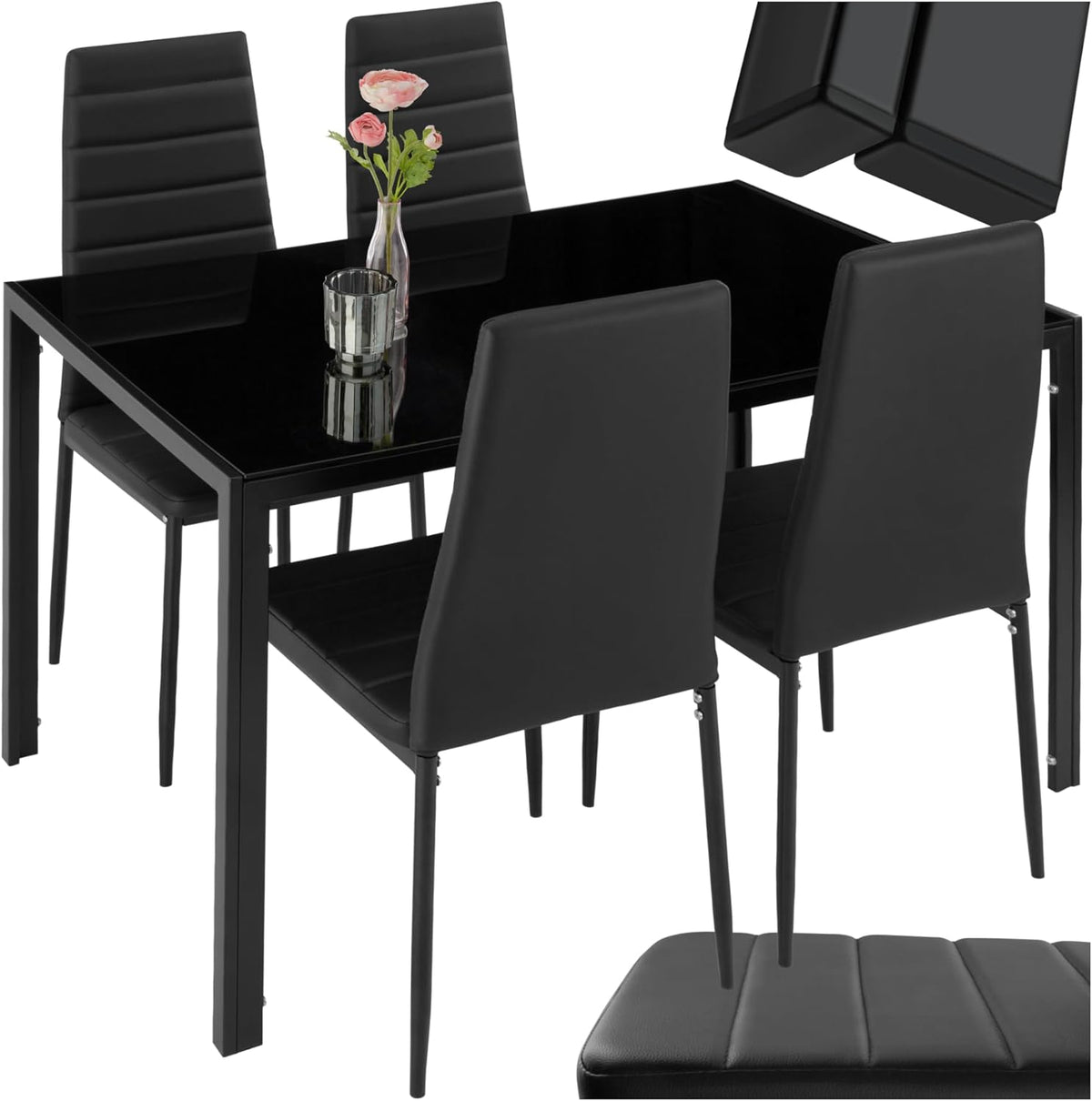 Conjunto de mesa y sillas, 120 × 70 × 75 cm, vidrio, tectake