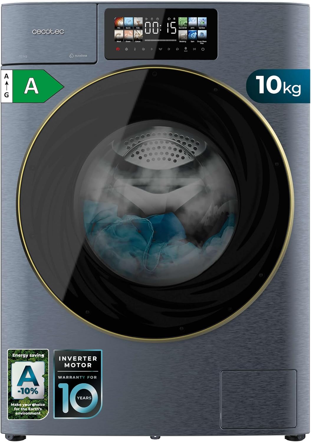Cecotec 1400RPM lavadora, 52 cm, 10 kg, 9,2 pouces