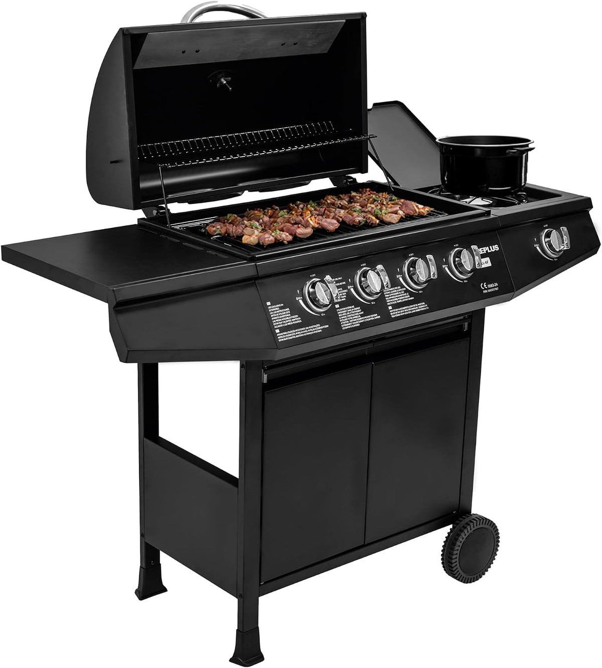 Barbacoa GRILL-4F, 126 × 52 × 103 cm, 9,3 kW, acero inoxidable, negro, Amig