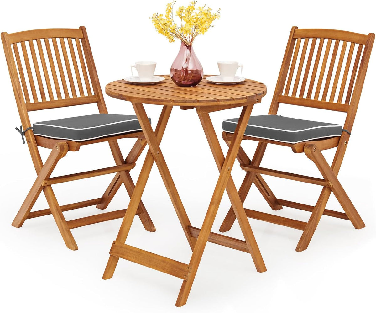 COSTWAY conjunto de mesa y sillas, plegable, madera, gris, para el jardín, para la terraza