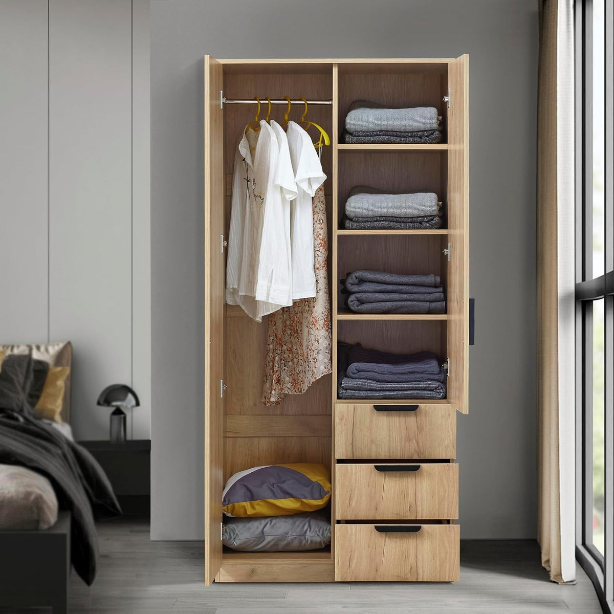 Armario MDF 176, 176 × 80 × 52 cm, con cajones, para el dormitorio, en.casa