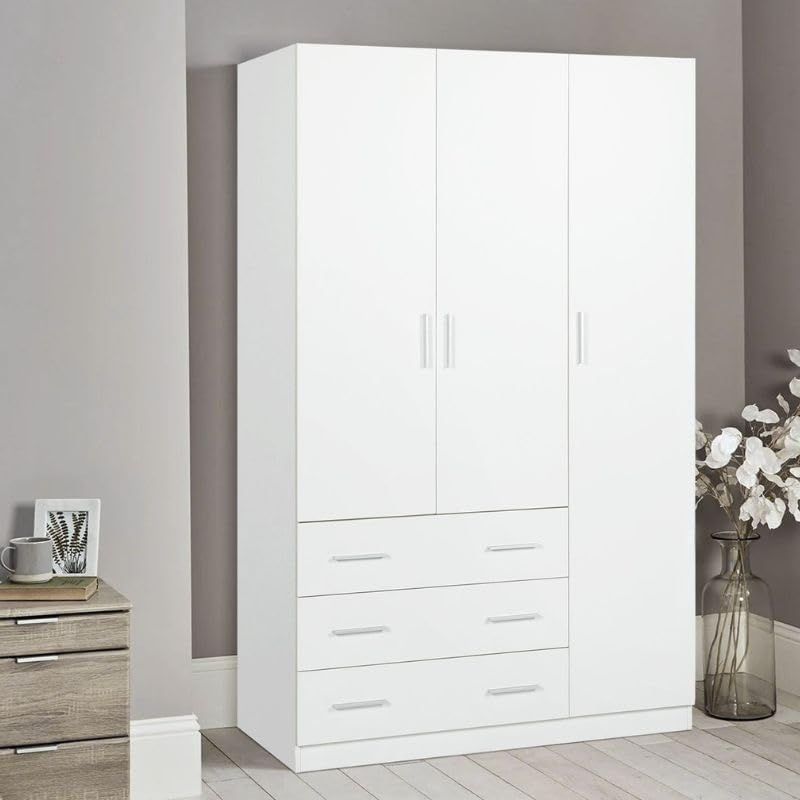 Armario, 200 × 120 × 58 cm, con cajones, blanco, para el dormitorio, Buyqualia