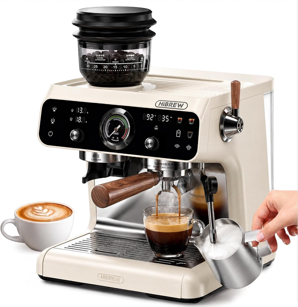 Cafetera automática H7B, 58 mm, 2800 W, 2,8 L, HIBREW