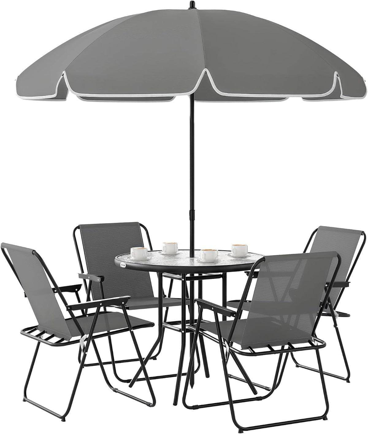 Outsunny conjunto de mesa y sillas, Ø80 × 70 cm, 6 unidades, vidrio, gris, para el jardín
